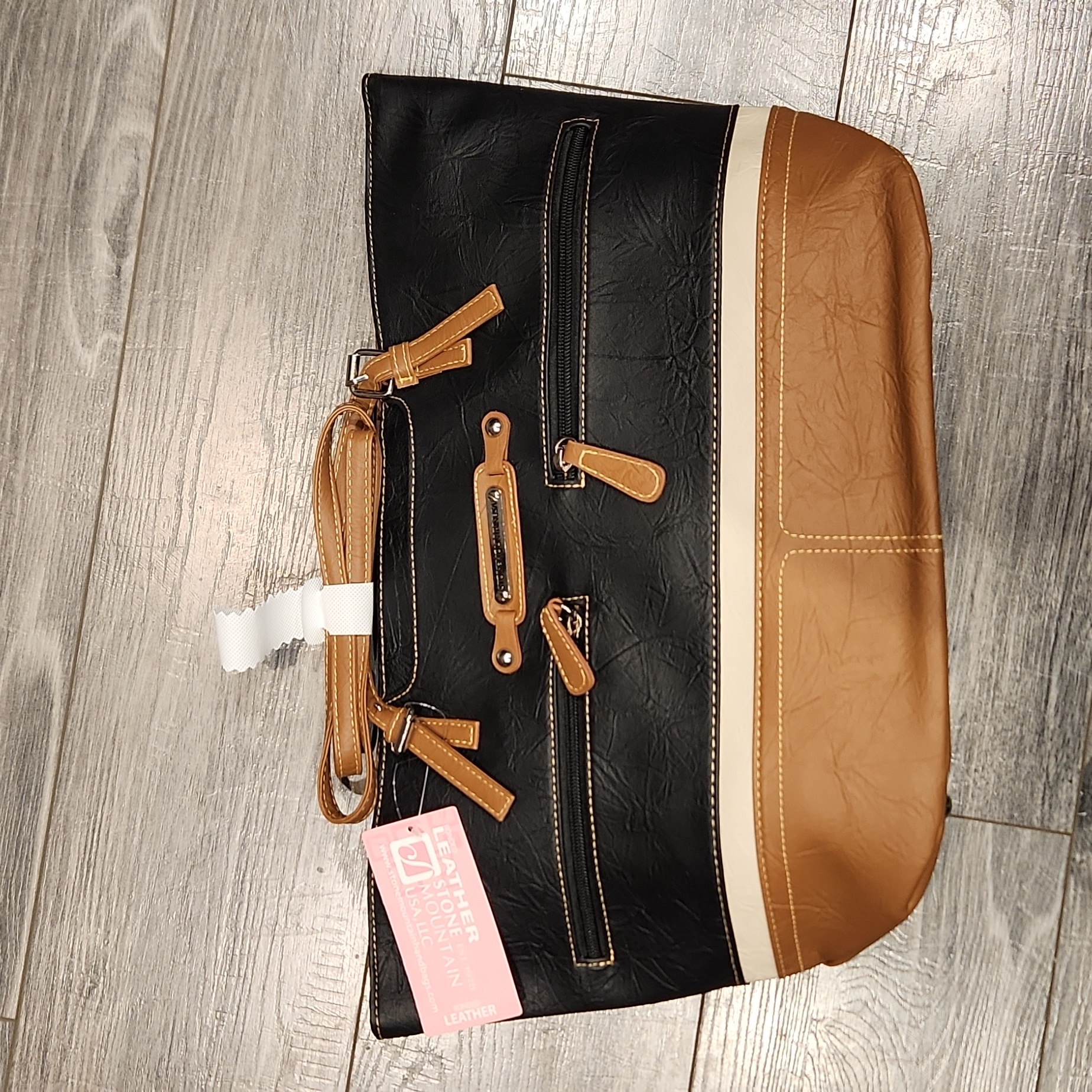 Nwt Stonemountain Bonded Leather Blk/Tan/Bone Tote
